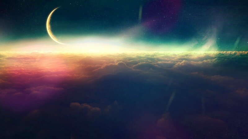 Crescent Moon over Clouds — Purple