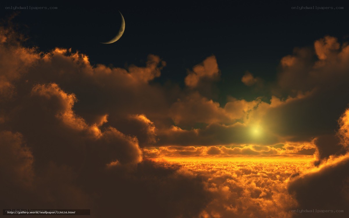 Crescent Moon Over Clouds