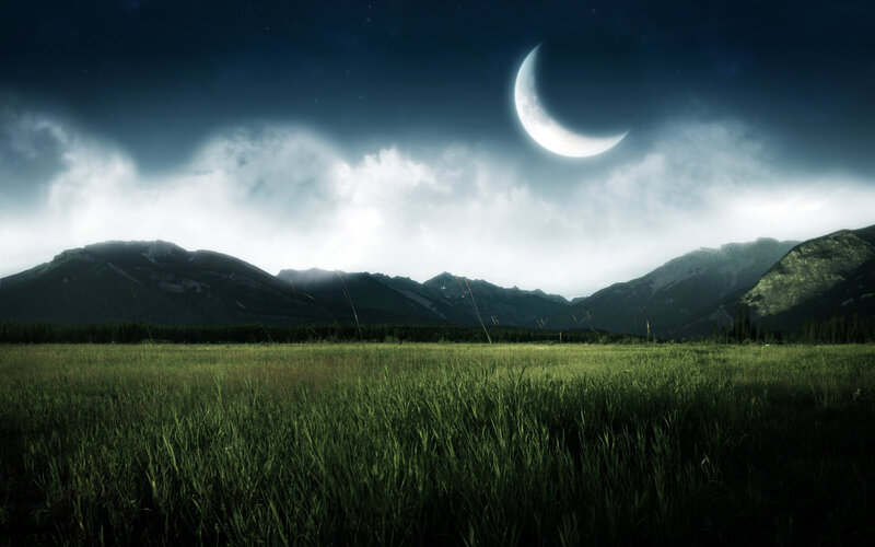 Crescent Moon over Field — Green