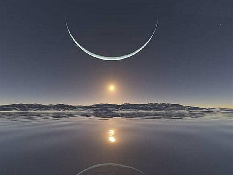 Crescent Moon over Ice — Blue