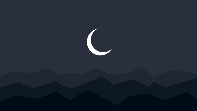 Crescent Moon over Mountains — Dark Blue, Serene