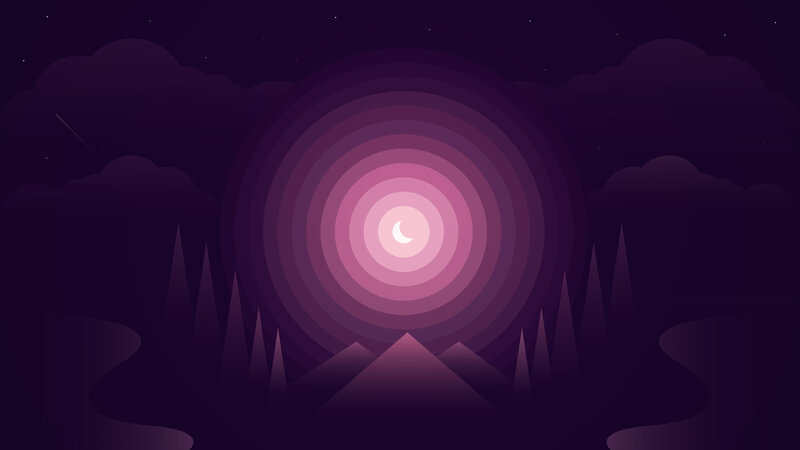 Crescent Moon over Mountains — Purple, Serene