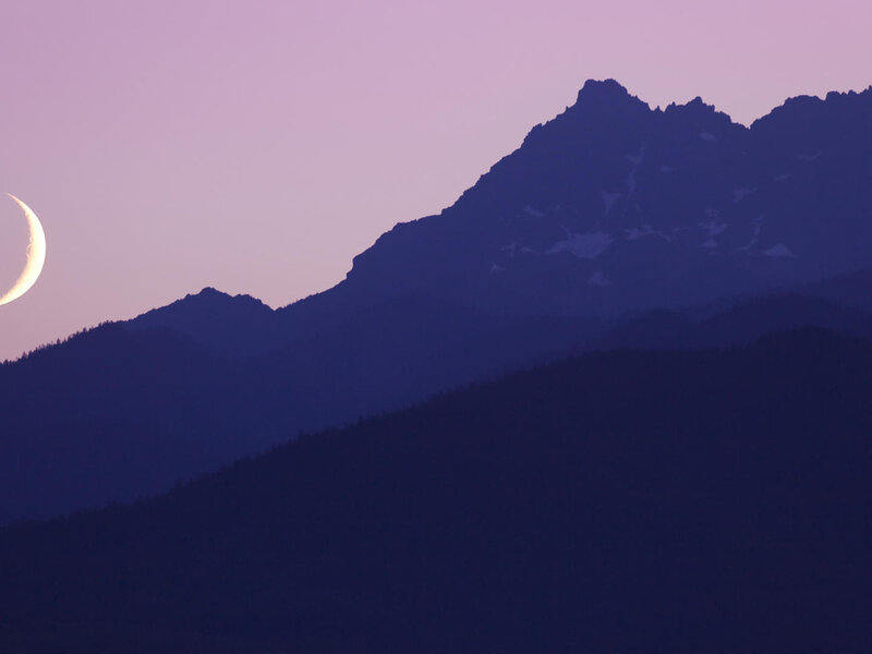 Crescent Moon over Mountains — Purple