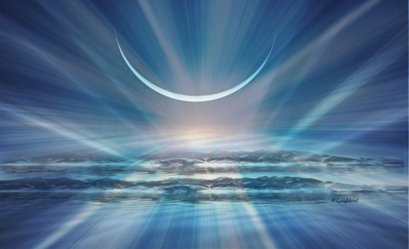 Crescent Moon over Ocean — Blue, Serene