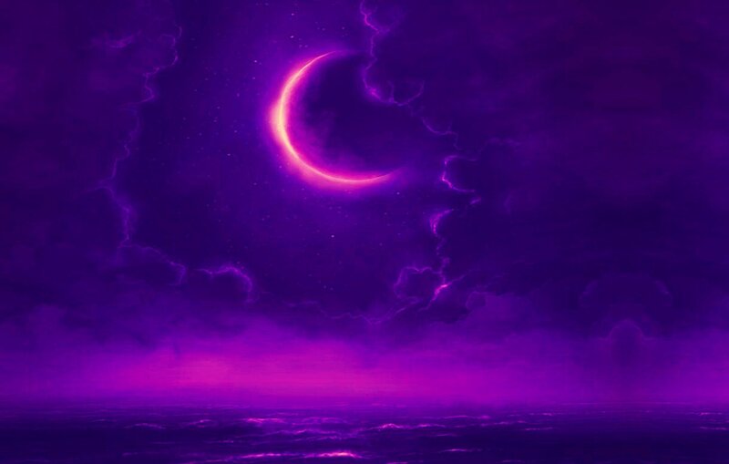 Crescent Moon over Ocean — Purple