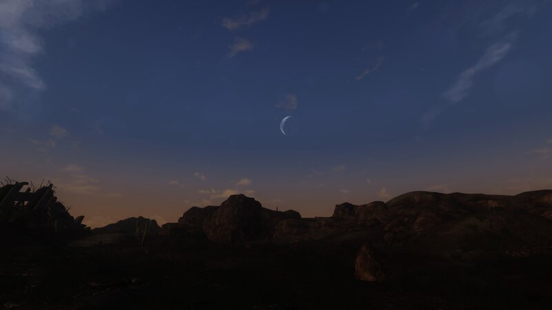 Crescent Moon over Rocks