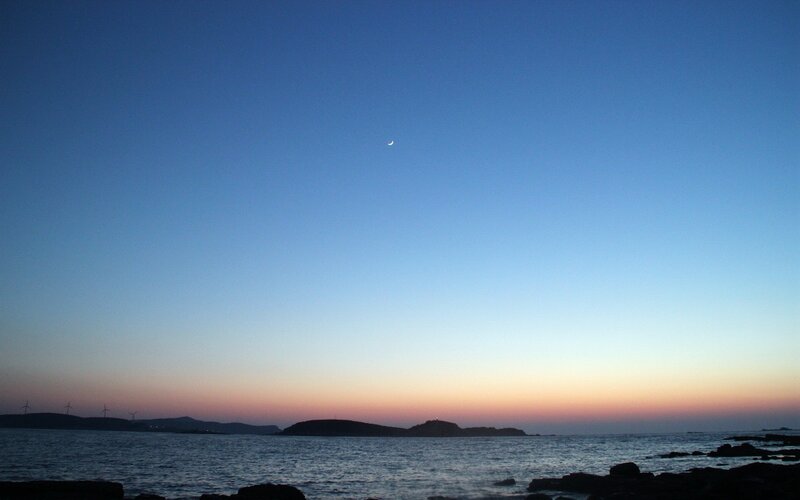 Crescent Moon over Sea — Blue, Serene