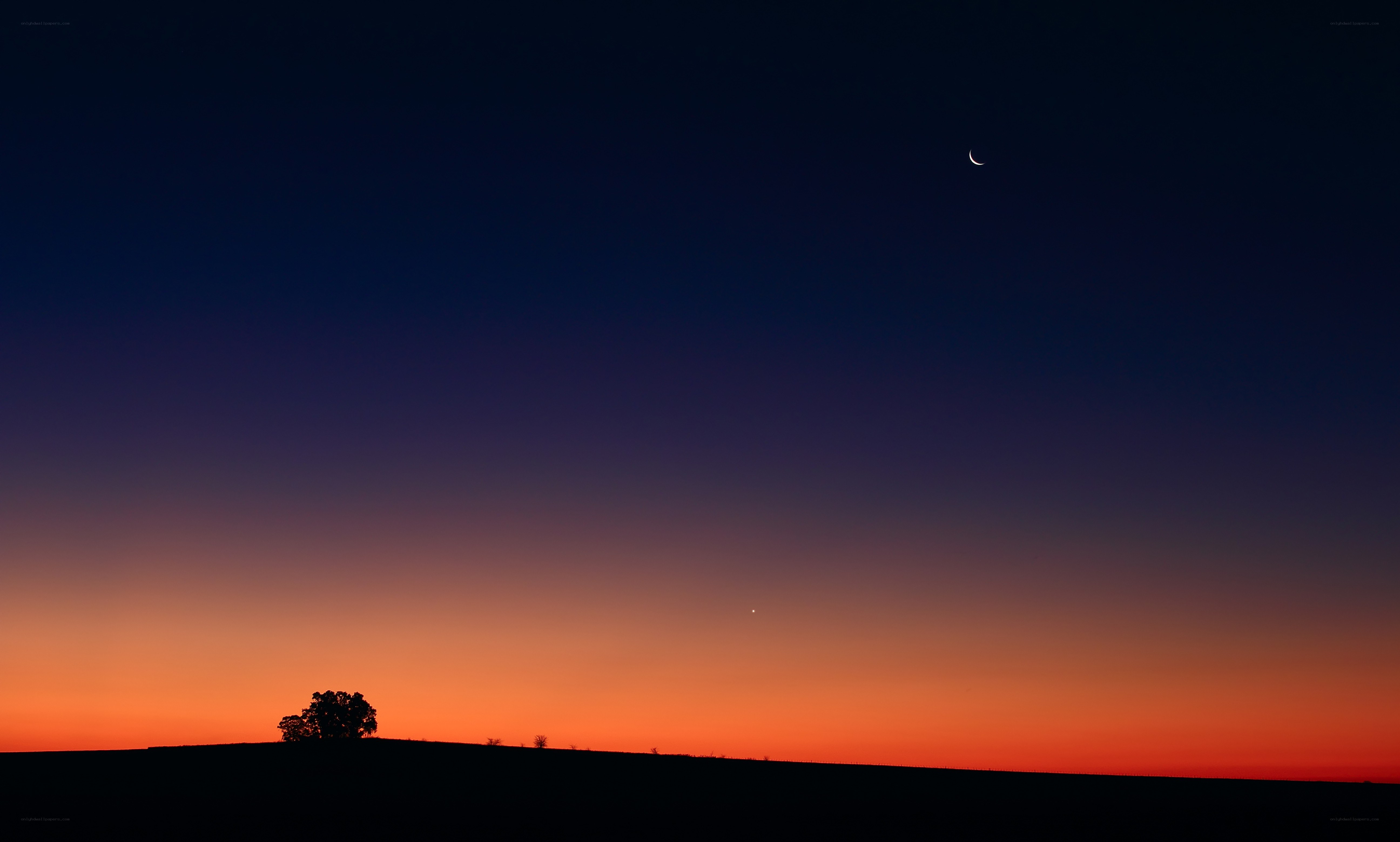 Crescent moon over sunset