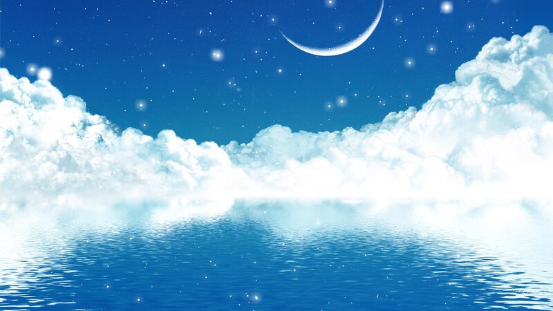 Crescent Moon over Water — Blue
