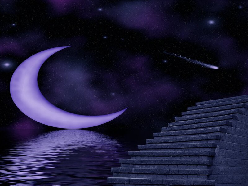 Crescent Moon over Water — Purple