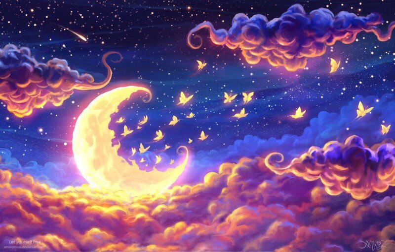 Crescent Moon with Birds