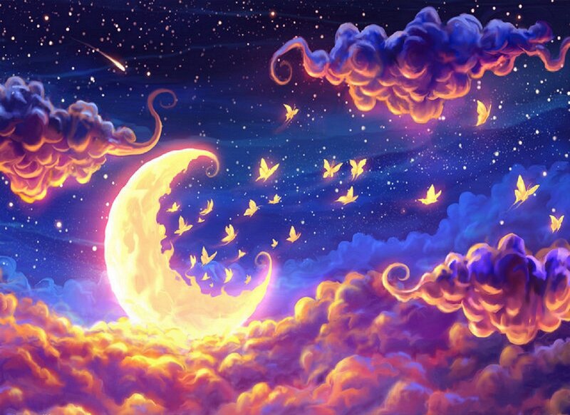 Crescent Moon with Butterflies