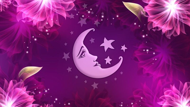 Crescent Moon with Face — Purple