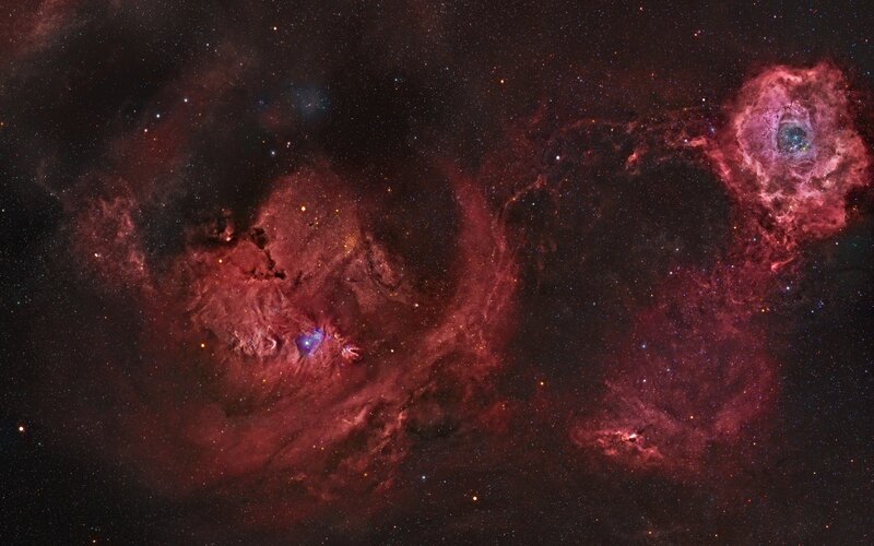 Crescent Nebula and Rosette Nebula