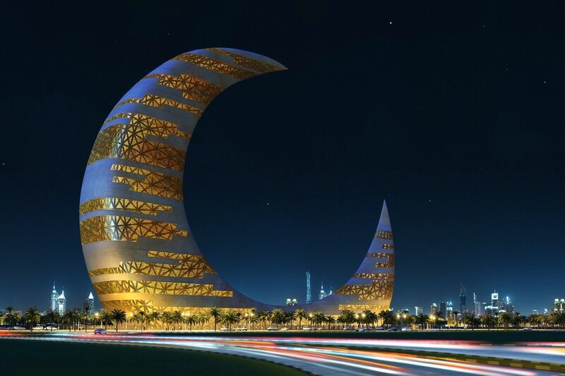 Crescent-shaped Building — Blue