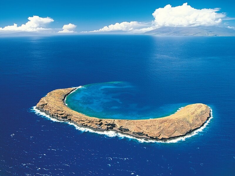 Crescent-shaped Island — Blue, Serene, Afternoon, Photograph