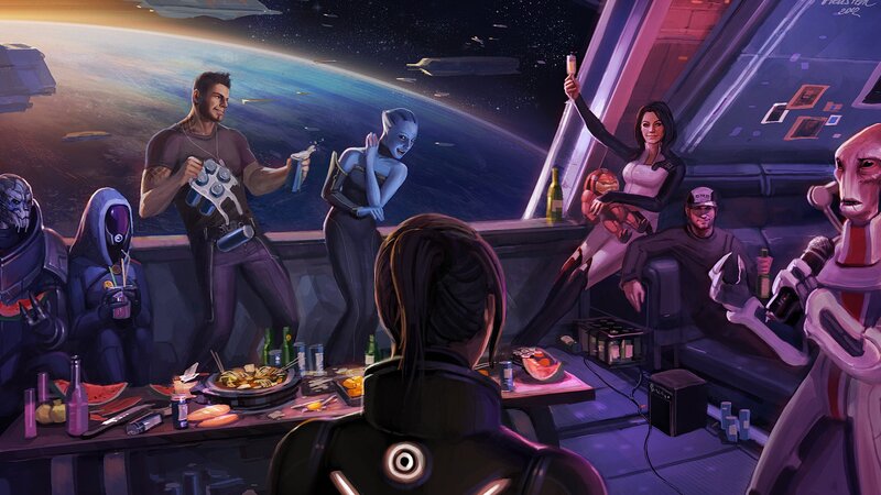 Crew Celebrating in Space — Purple