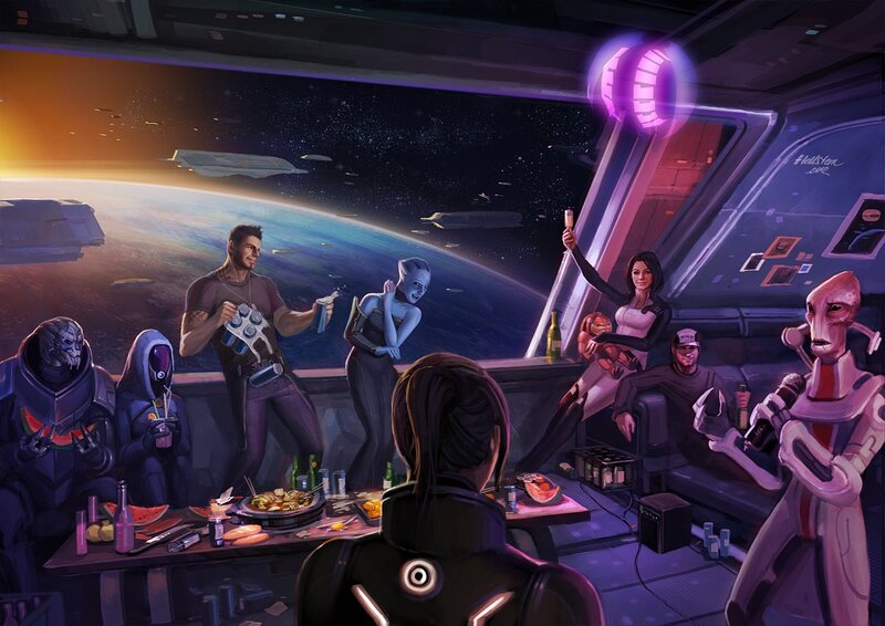 Crew Celebrating in Spaceship