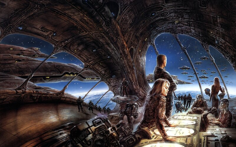 Crew in Spaceship Bridge — Brown, Dramatic
