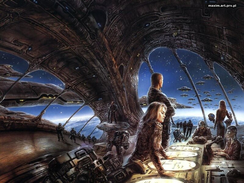 Crew in Spaceship Bridge