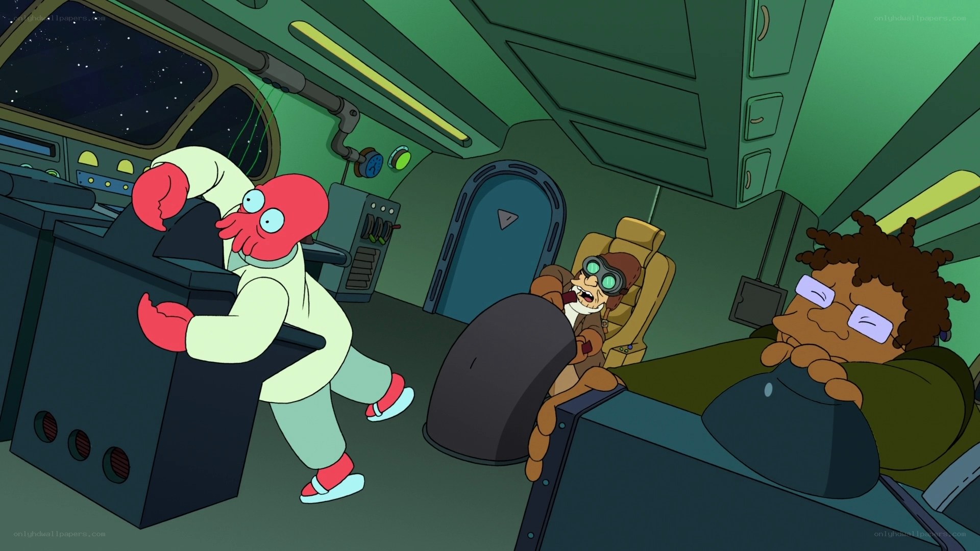 Crew in spaceship cockpit