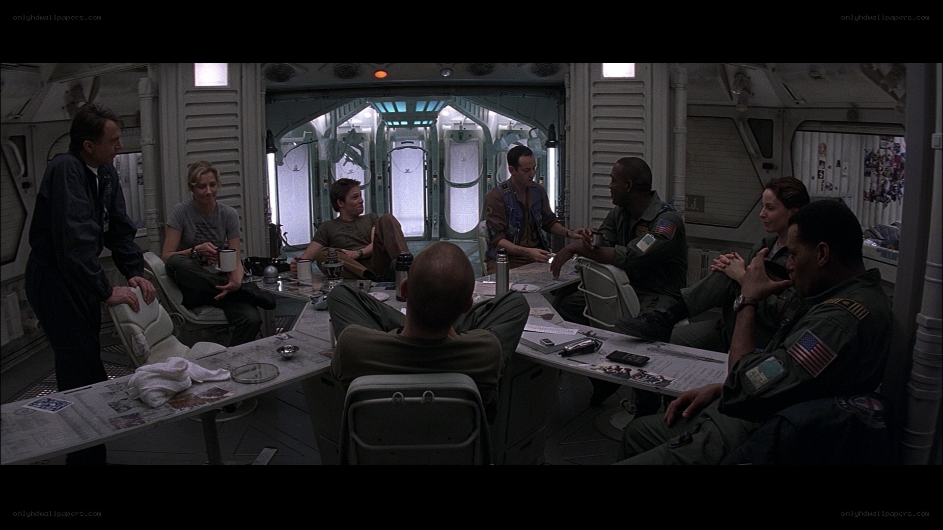 crew meeting on spaceship