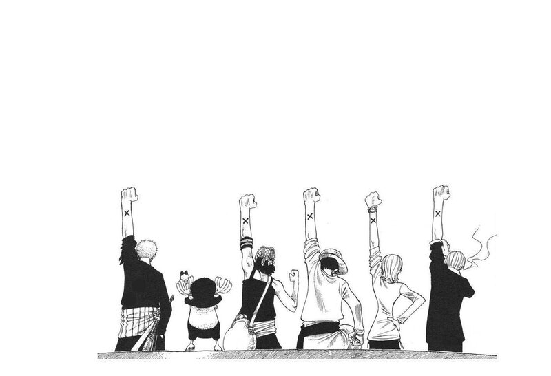 Crew Raising Fists — Black, Determined, Manga, Back View
