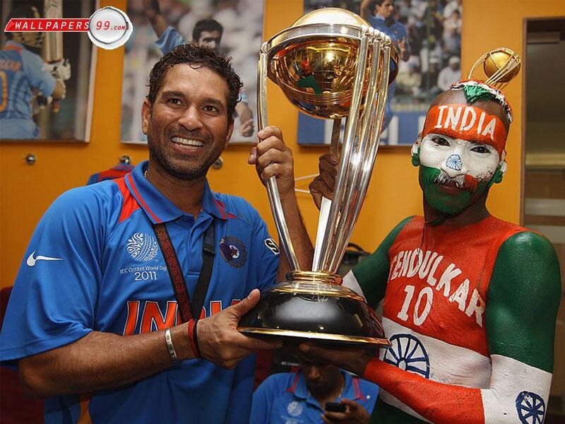 Cricketer Holding Trophy
