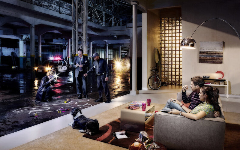 Crime scene and living room