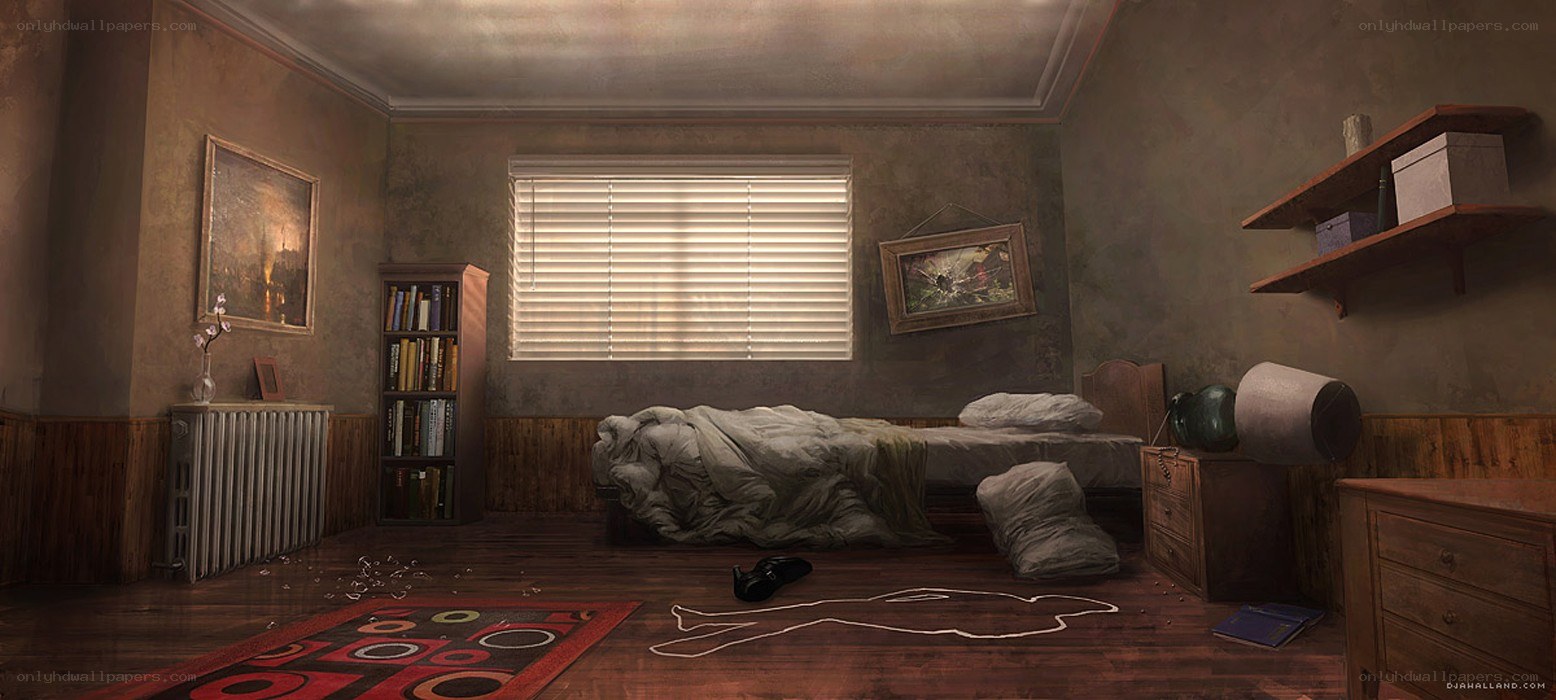 crime scene in bedroom