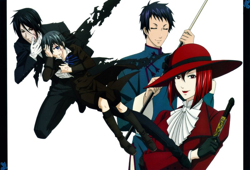 Crimson and black anime characters