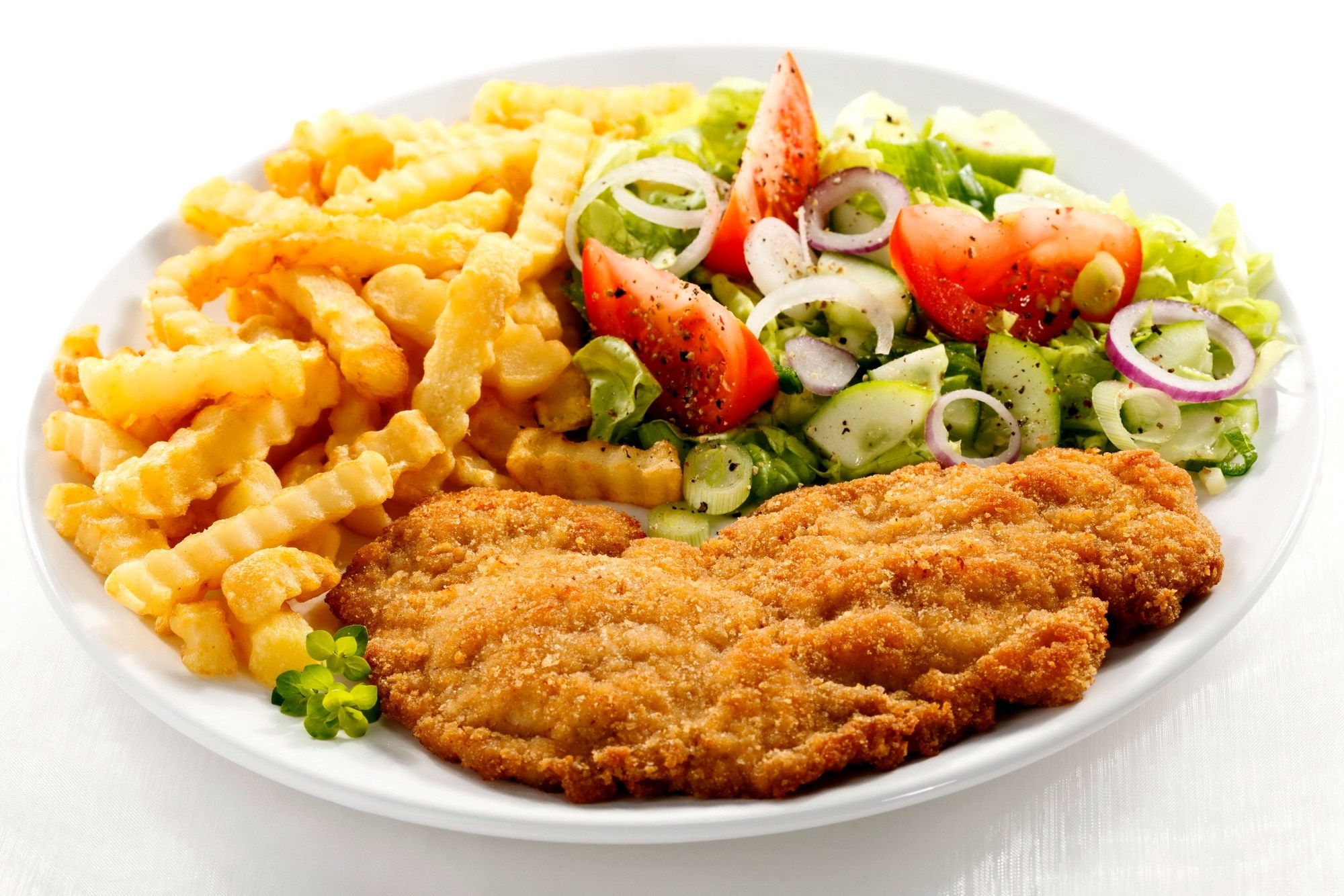 Crispy schnitzel with fries and salad