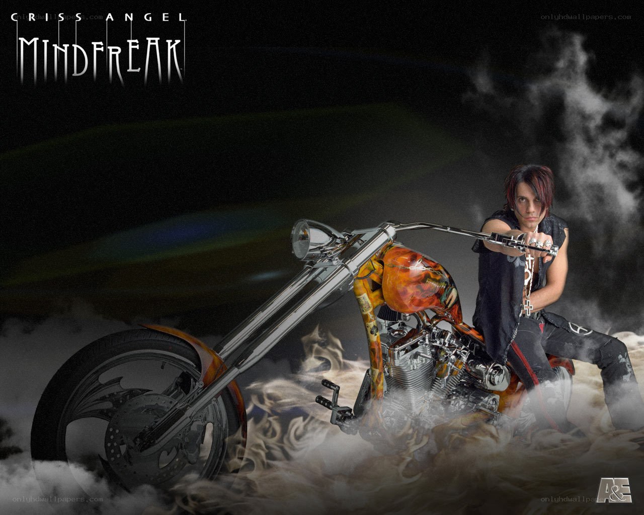 Criss Angel on a custom motorcycle