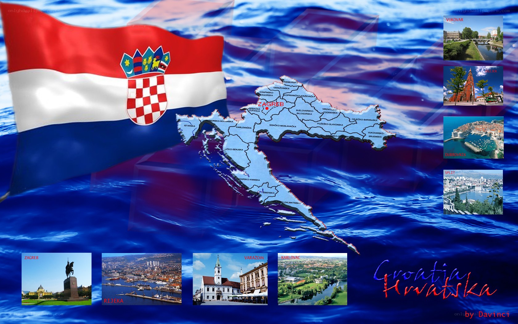 Croatia flag and map collage