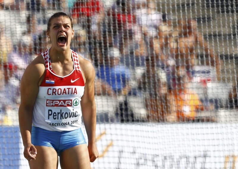 Croatian athlete Perkovic celebrates