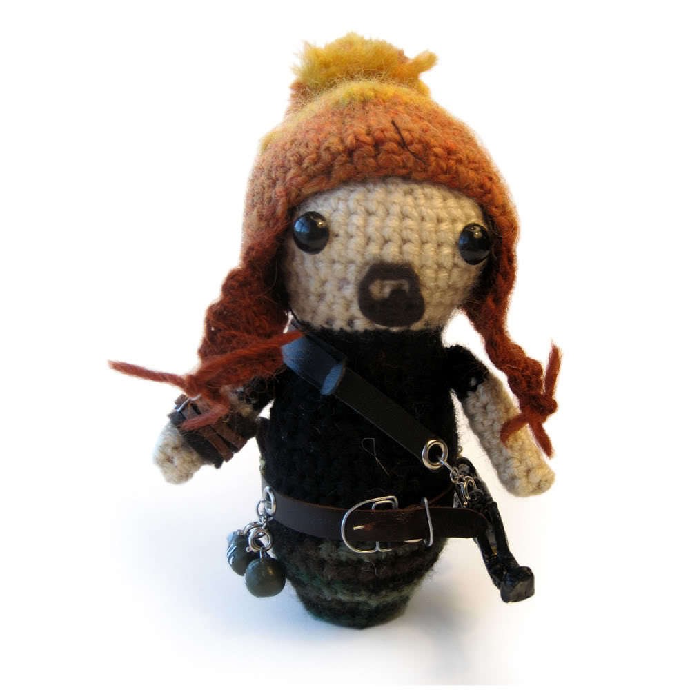 crochet doll with hat and gear