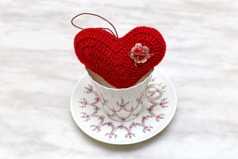 Crocheted Heart in Teacup