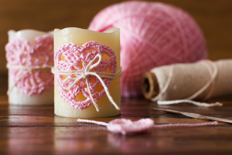 Crocheted Heart on Candle