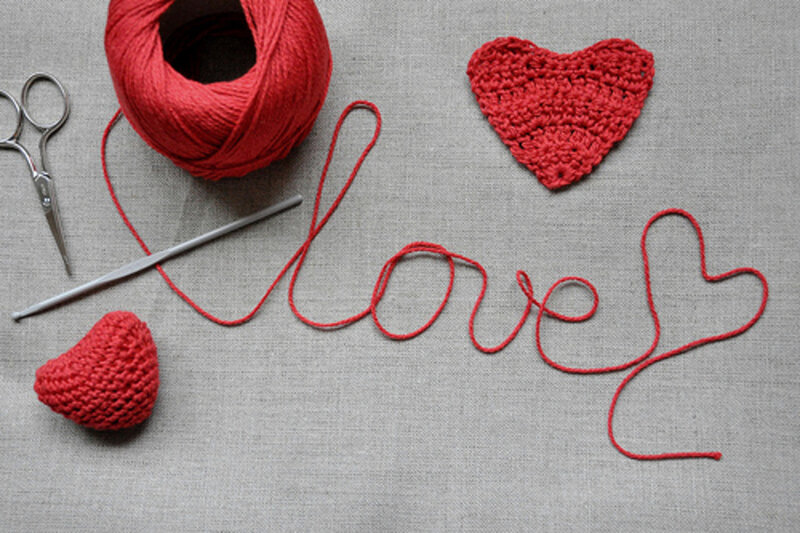 Crocheted Hearts and Yarn