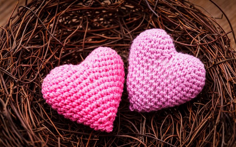 Crocheted Hearts in Nest