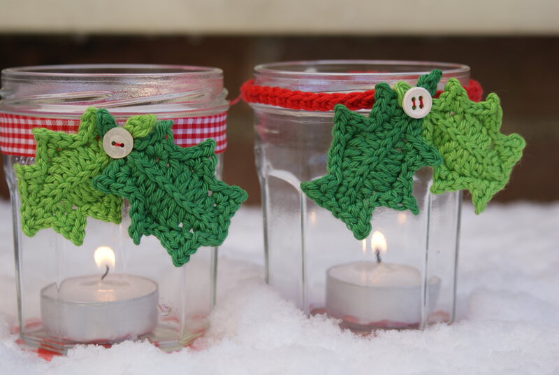 Crocheted Holly on Jars