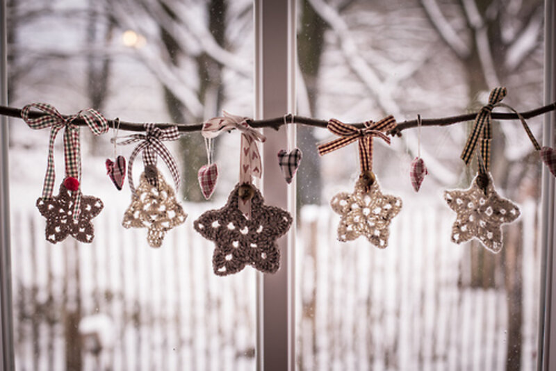 Crocheted Ornaments on Branch