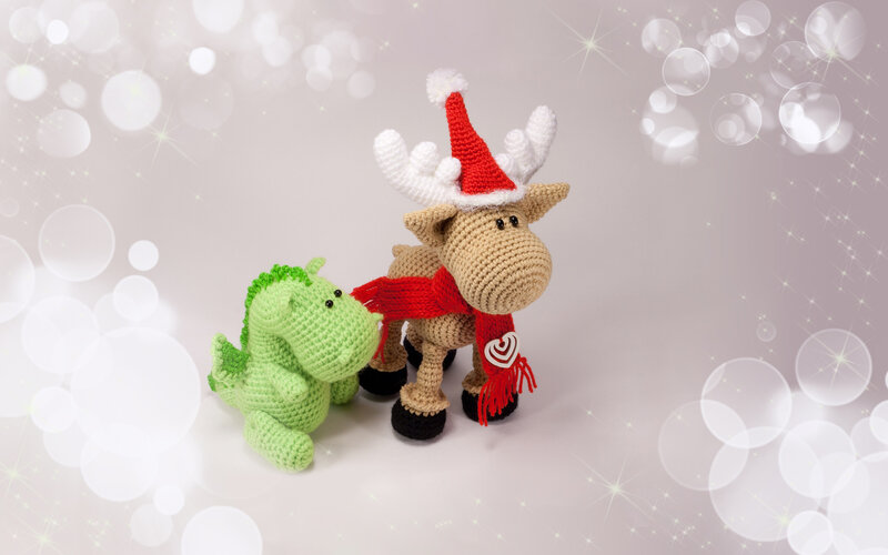 Crocheted Reindeer and Dragon — White