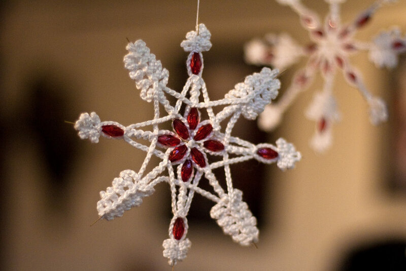 Crocheted Snowflake Ornament — White