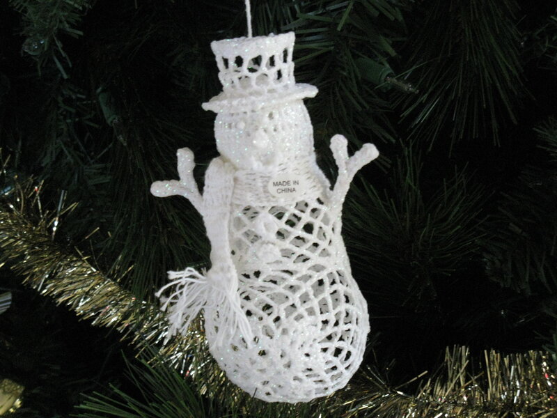 Crocheted snowman ornament