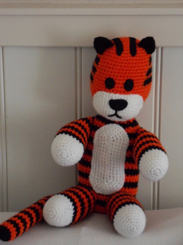 crocheted tiger plush toy