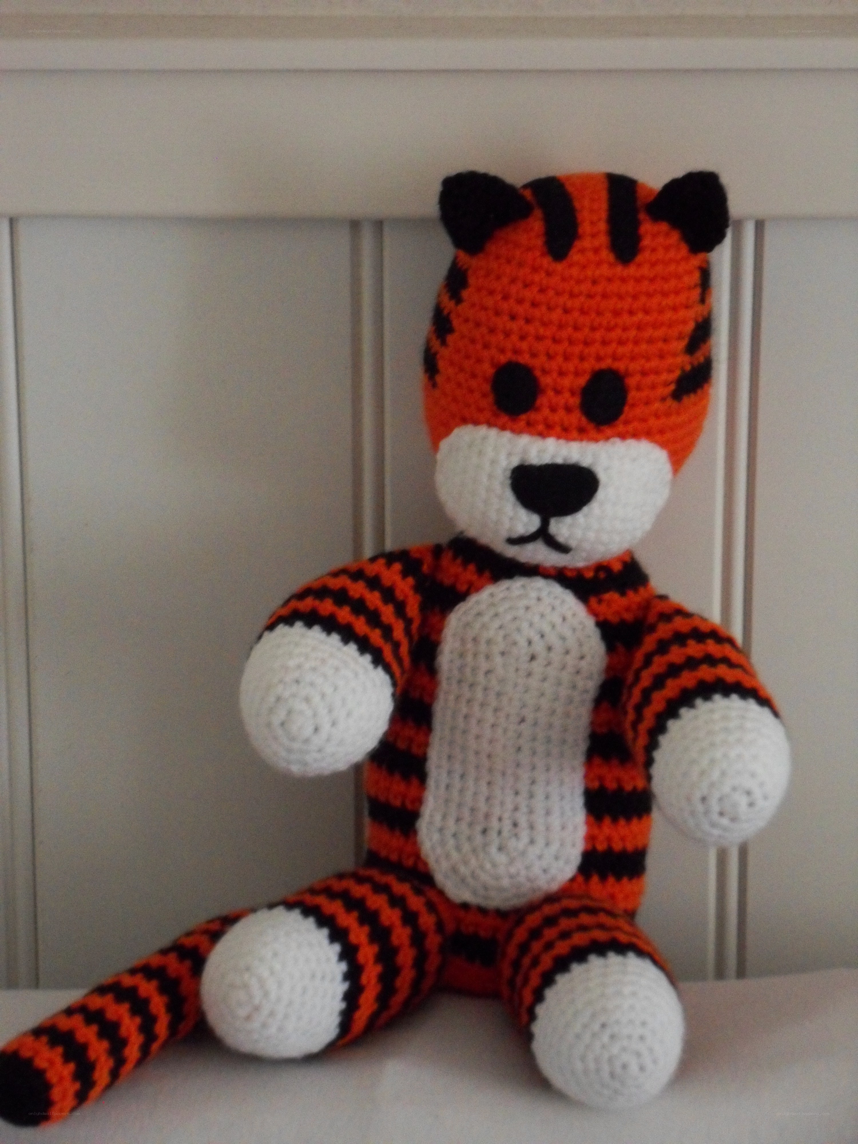 crocheted tiger plush toy