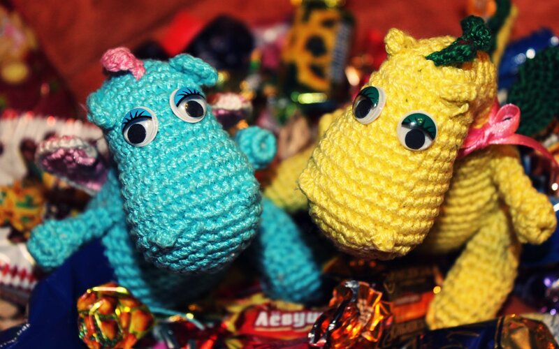Crocheted toys with candy