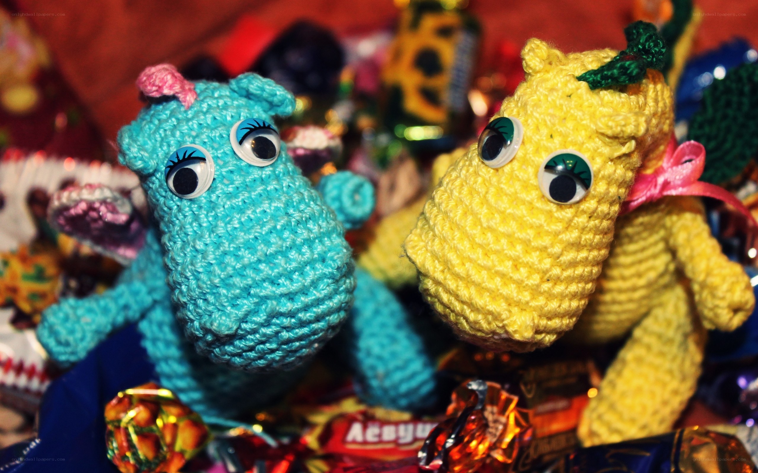 Crocheted toys with candy