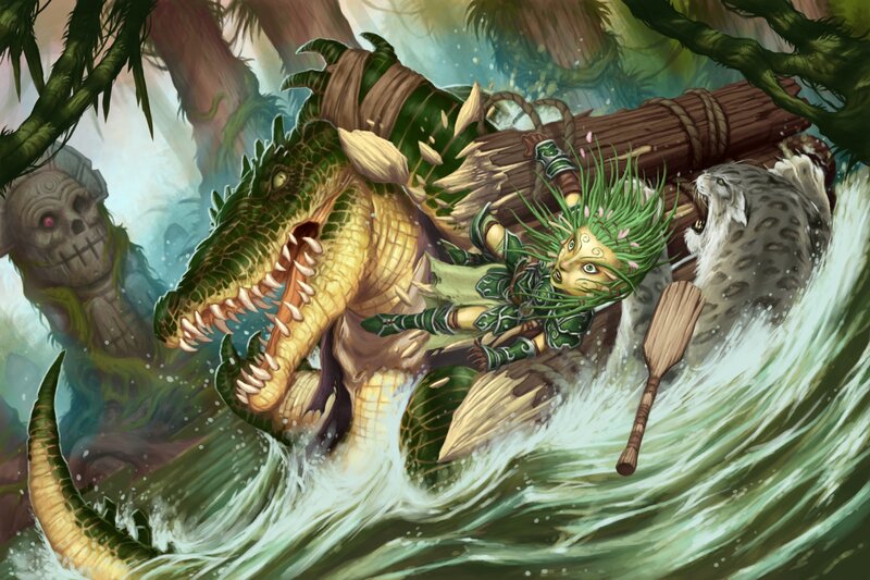 Crocodile attack in jungle river
